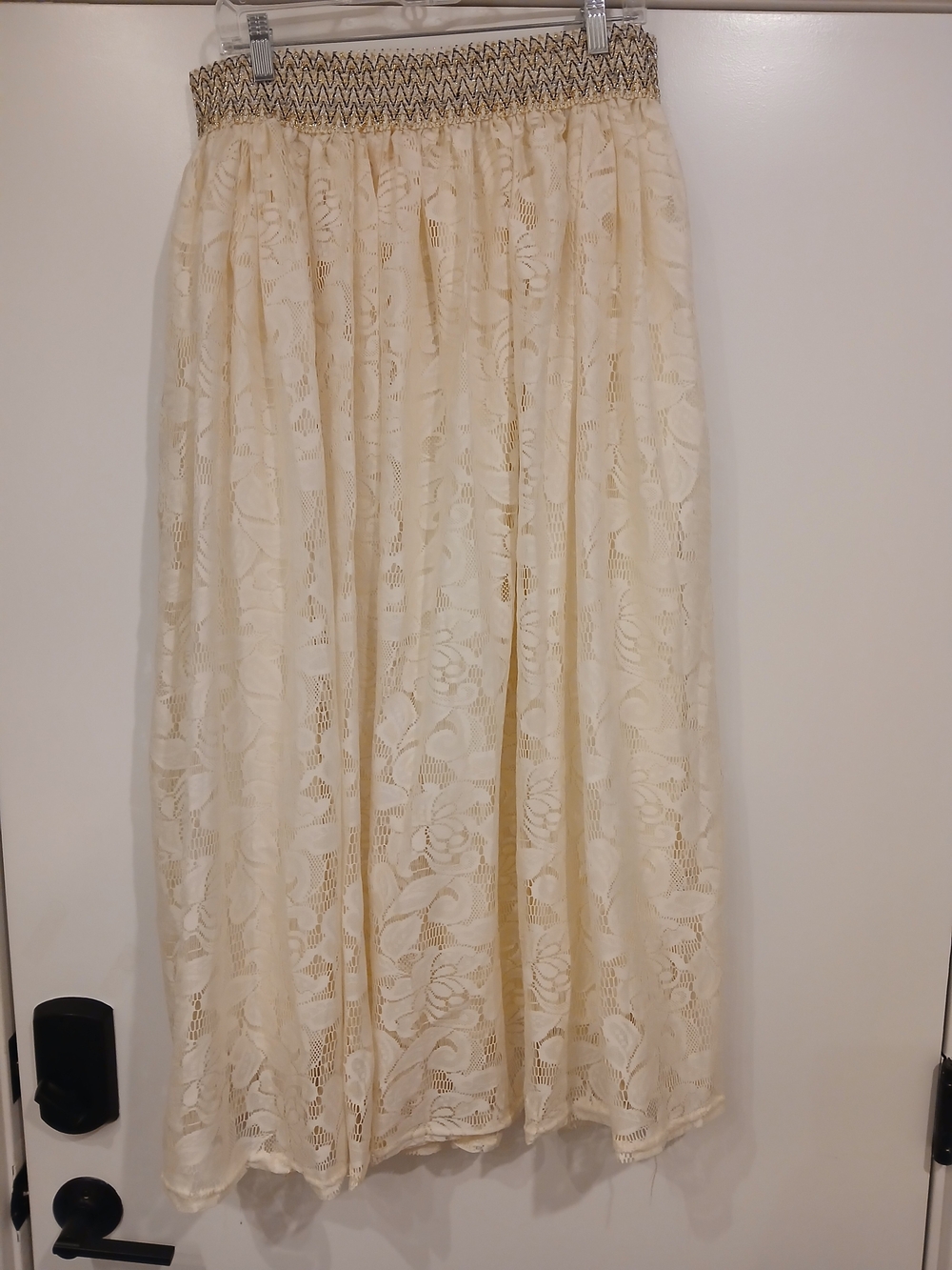 Magic Cream Lace Maxi Skirt with Smocked Waist